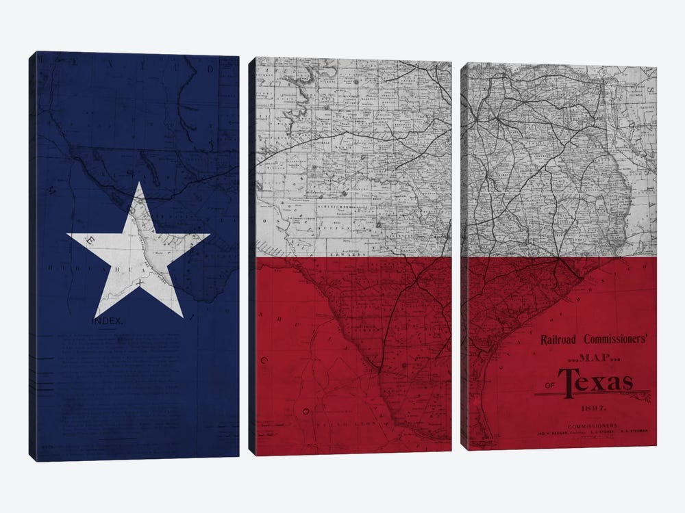 Texas (Vintage Map) II by 5by5collective 3-piece Canvas Art Print