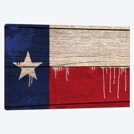 Texas Paint Drip State Flag on Wood Planks Canvas Print #FLG408} by 5by5collective Canvas Art