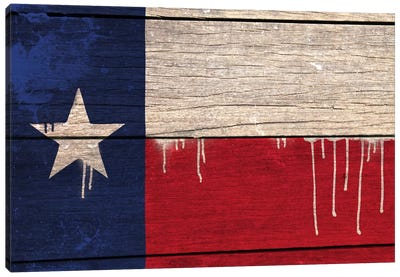 Texas Paint Drip State Flag on Wood Planks Canvas Art Print - Flags Collection