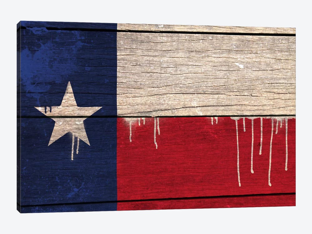 Texas Paint Drip State Flag on Wood Planks by 5by5collective 1-piece Canvas Art Print