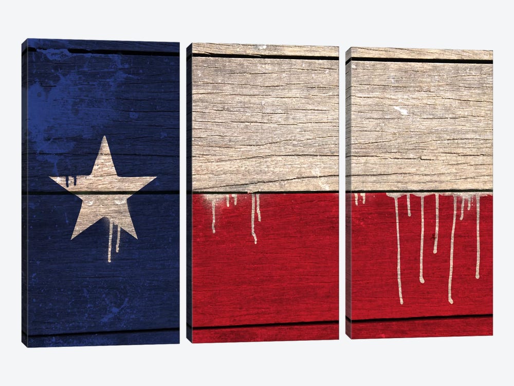 Texas Paint Drip State Flag on Wood Planks by 5by5collective 3-piece Art Print