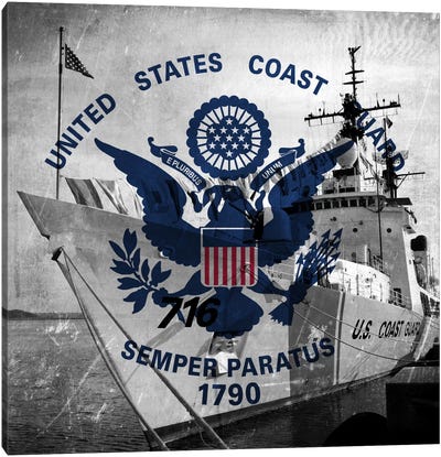 U.S. Coast Guard Flag (USCGC Dallas Background) II Canvas Art Print - Veterans Day