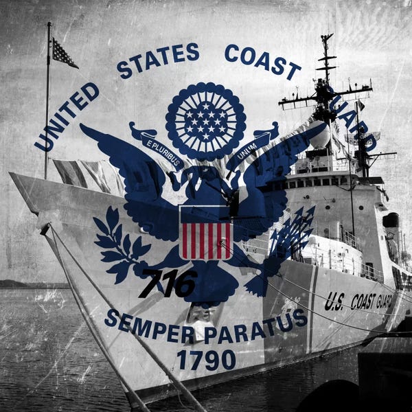 U.S. Military Flags: U.S. Coast Guard Flag (USCGC Dallas Background) II by iCanvas
