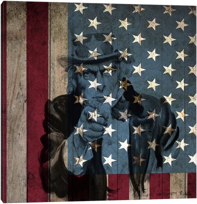 USA Flag In Zoom (James Montgomery Flagg's Uncle Sam Background) Canvas Art Print - Army Art