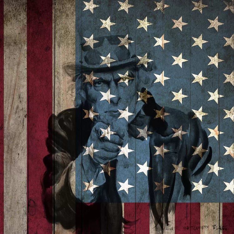 USA Flag In Zoom (James Montgomery Flagg's Uncle Sam Background) by iCanvas wall art