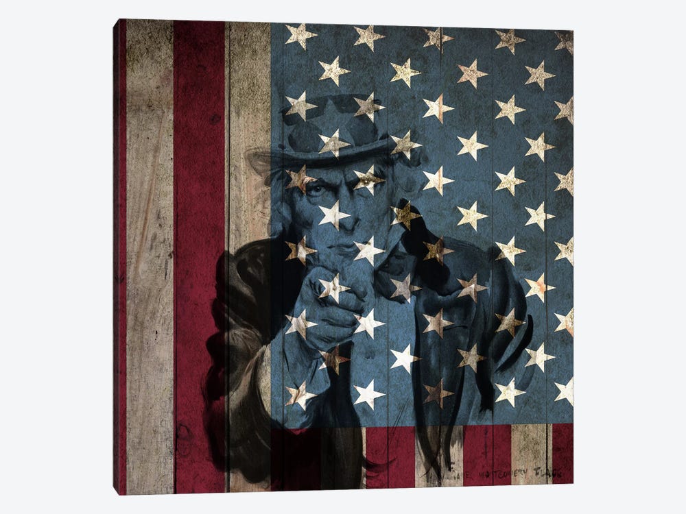 USA Flag In Zoom (James Montgomery Flagg's Uncle Sam Background) 1-piece Canvas Art