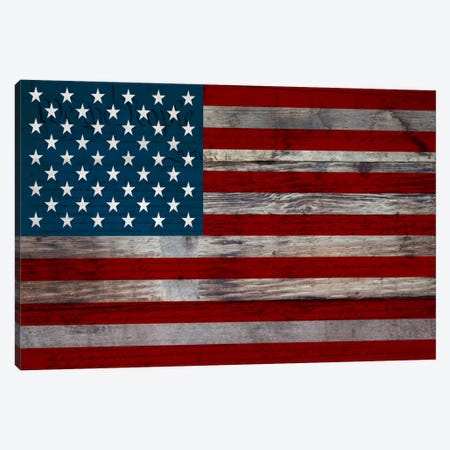 USA Flag on Wood Boards (U.S. Constitution Background) I Canvas Print #FLG418} by 5by5collective Art Print