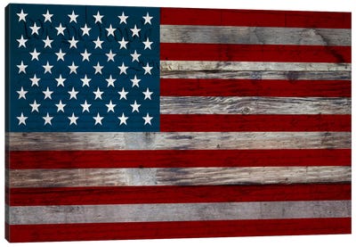 USA Flag on Wood Boards (U.S. Constitution Background) I Canvas Art Print - Pop Culture Art