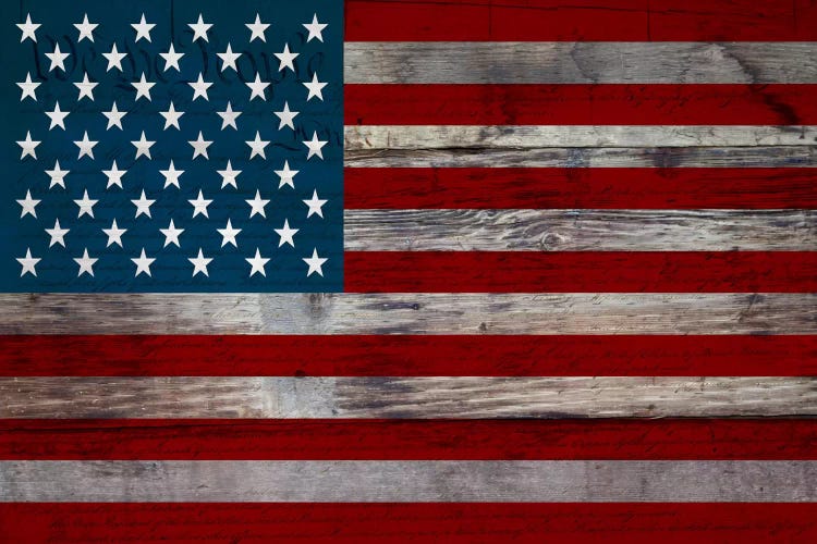 USA Flag on Wood Boards (U.S. Constitution Background) I