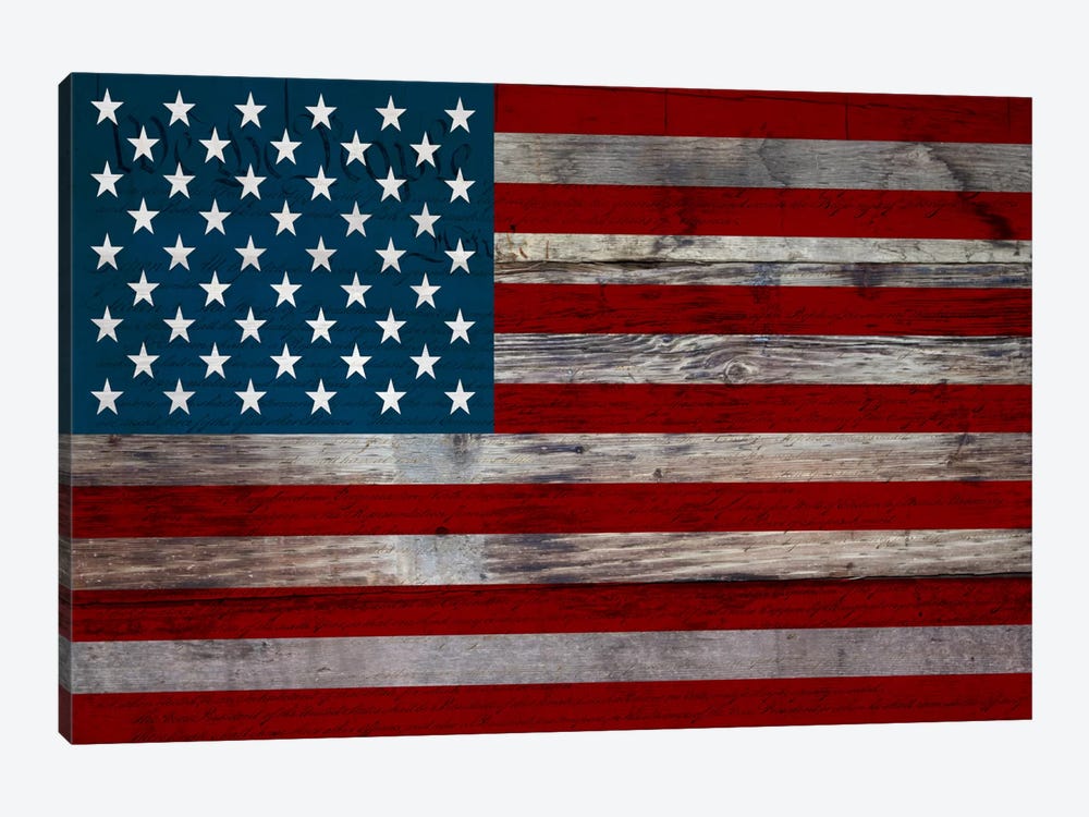 USA Flag on Wood Boards (U.S. Constitution Background) I by 5by5collective 1-piece Canvas Art