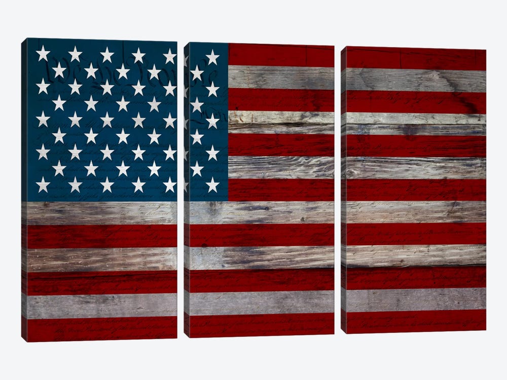 USA Flag on Wood Boards (U.S. Constitution Background) I by 5by5collective 3-piece Canvas Artwork