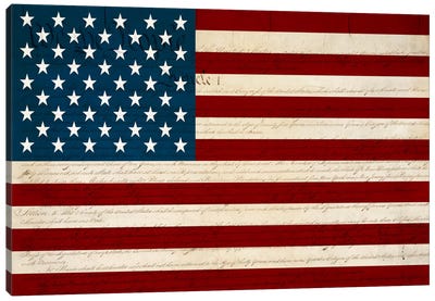 USA Flag (U.S. Constitution Background) Canvas Art Print - Kitsch Opus
