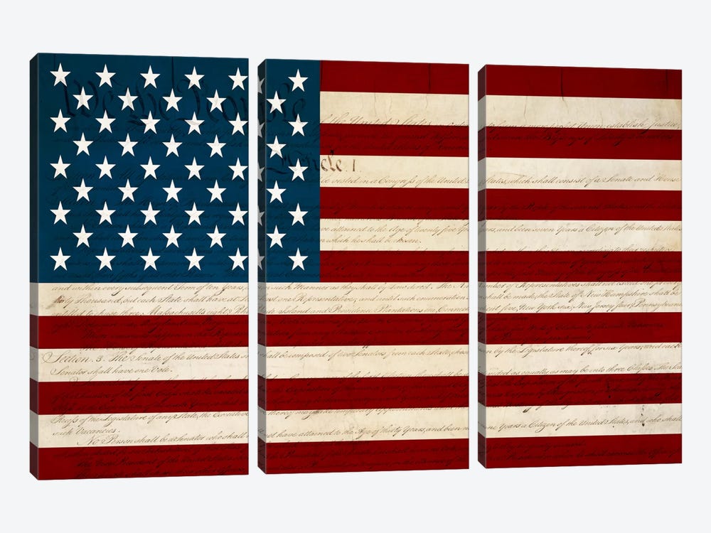 USA Flag (U.S. Constitution Background) by 5by5collective 3-piece Canvas Art Print