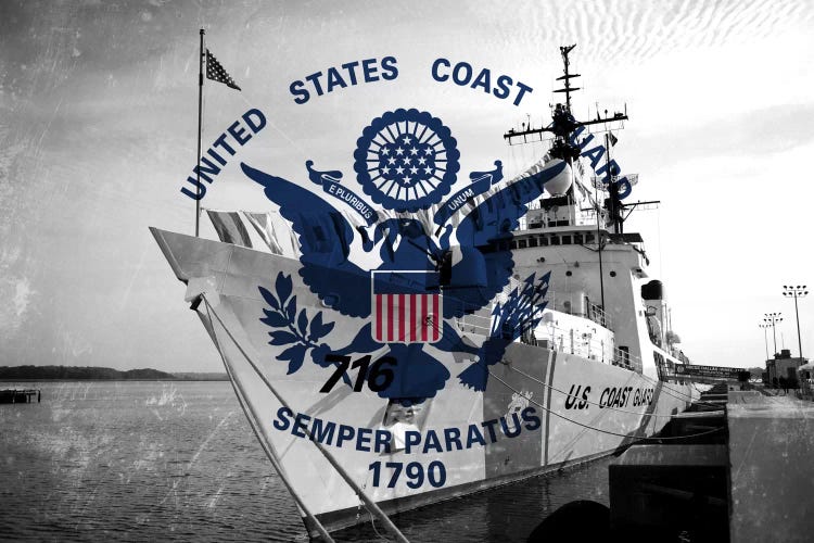 U.S. Coast Guard Flag (USCGC Dallas Background) III by iCanvas wall art