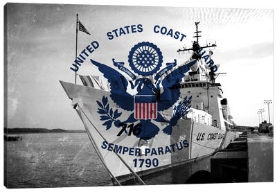 U.S. Coast Guard Flag (USCGC Dallas Background) III Canvas Art Print - Warship Art
