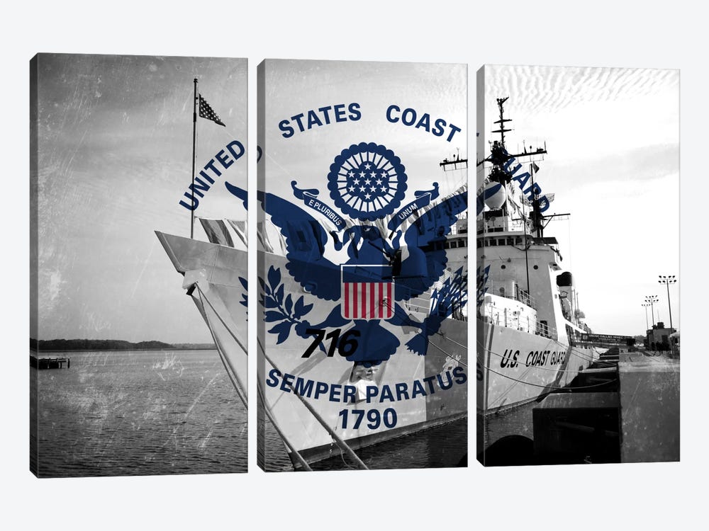 U.S. Coast Guard Flag (USCGC Dallas Background) III by iCanvas 3-piece Canvas Art Print