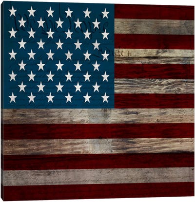 USA Flag on Wood Boards (U.S. Constitution Background) II Canvas Art Print - Flags Collection