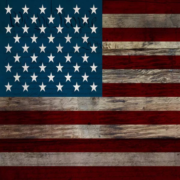 American Flags: USA Flag on Wood Boards (U.S. Constitution Background) II by iCanvas