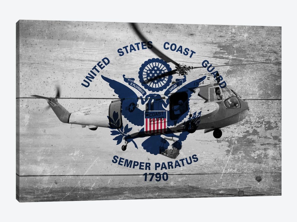 U.S. Coast Guard Flag (Sikorsky HH-52A Sea Guard Background) by iCanvas 1-piece Canvas Artwork