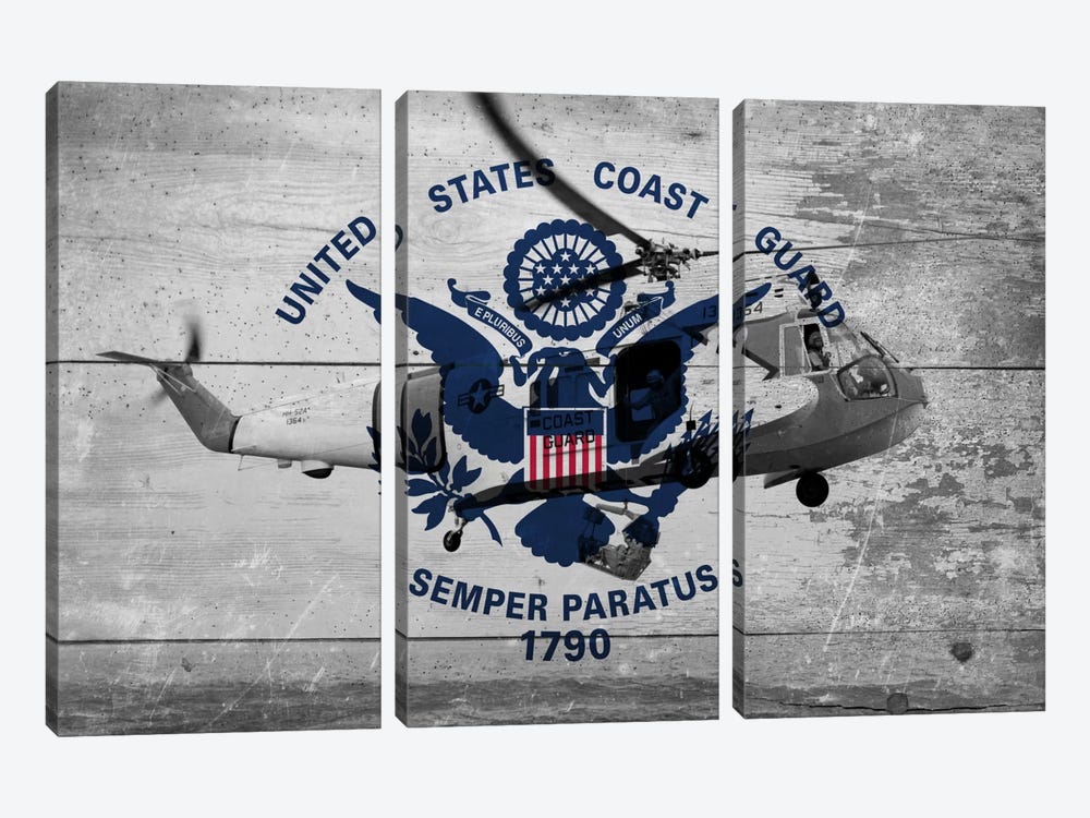 U.S. Coast Guard Flag (Sikorsky HH-52A Sea Guard Background) by iCanvas 3-piece Canvas Art