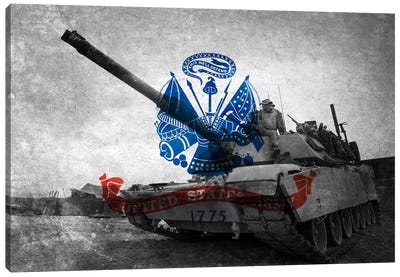 U.S. Army Flag (Abrams Tank Background) Canvas Art Print - Military Vehicles
