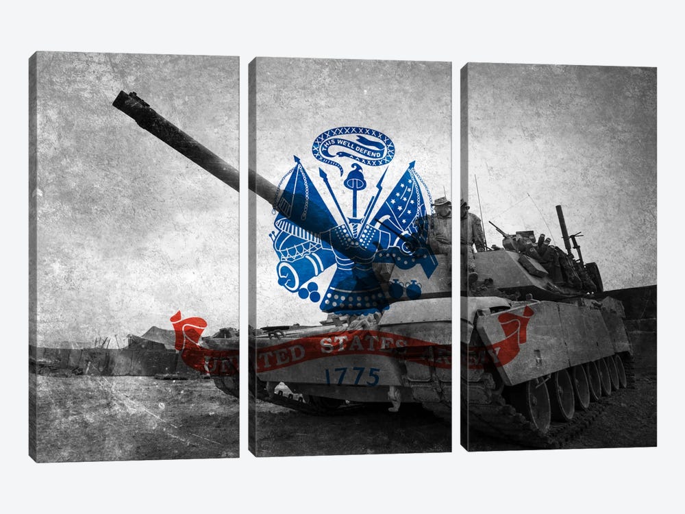 U.S. Army Flag (Abrams Tank Background) 3-piece Canvas Artwork