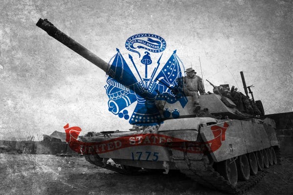 Army: U.S. Army Flag (Abrams Tank Background) by iCanvas