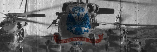 Army: U.S. Army Riveted Metal Flag (Sikorsky Black Hawk Formation Background) by iCanvas
