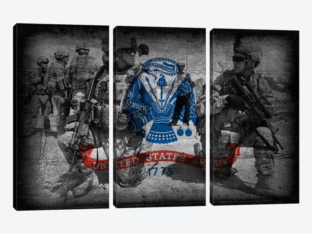 U.S. Army Flag (Brothers In Arms Background) 3-piece Canvas Wall Art