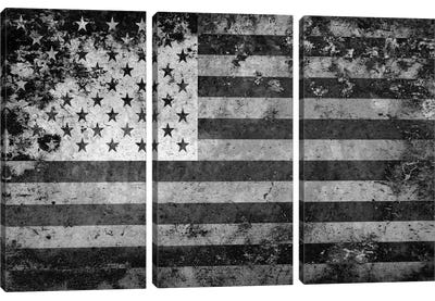 USA "Melting Film" Flag in Black & White I Canvas Art Print - 3-Piece Best Sellers