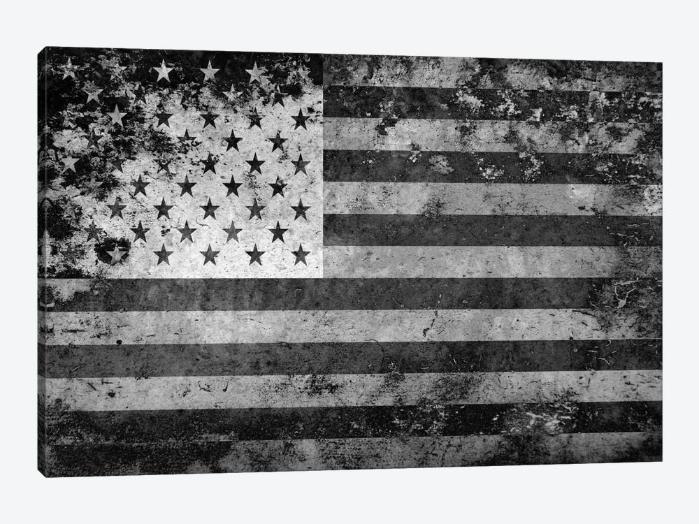 USA "Melting Film" Flag in Black & White I by iCanvas 1-piece Canvas Print