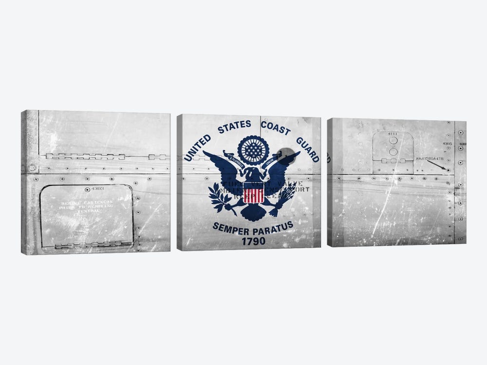 U.S. Coast Guard Flag (Sikorsky UH-60 Ambient Sense Port Background) I by iCanvas 3-piece Canvas Art Print