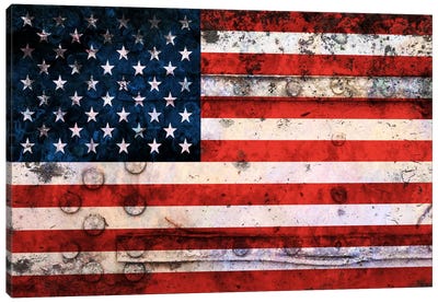 USA "Melting Film" Flag on Riveted Metal Canvas Art Print - Flags Collection