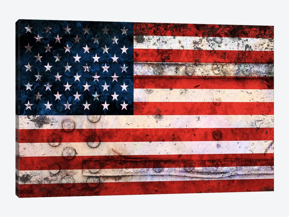 USA "Melting Film" Flag on Riveted Metal by iCanvas 1-piece Canvas Artwork