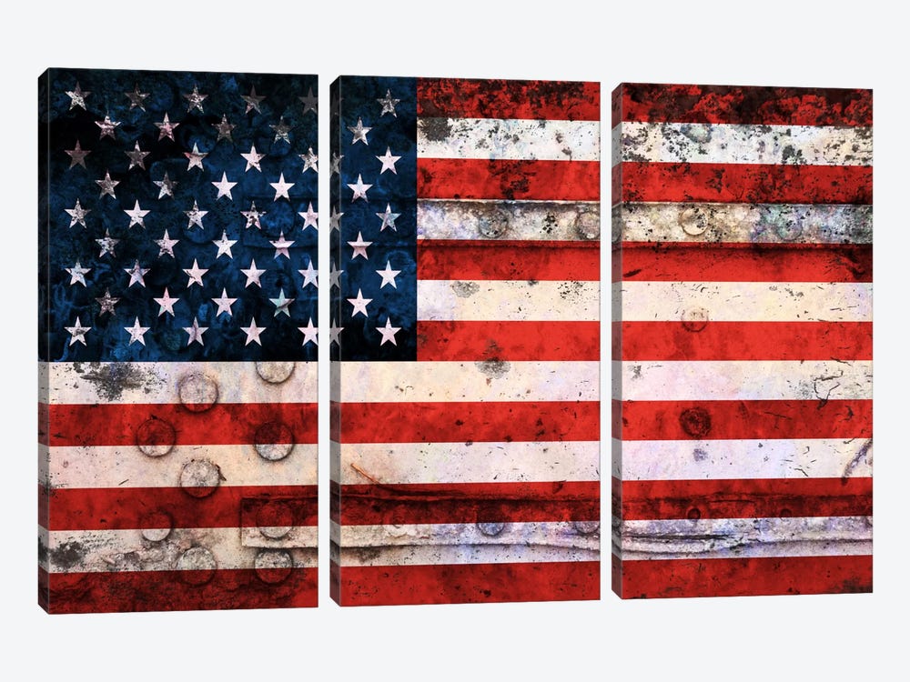 USA "Melting Film" Flag on Riveted Metal 3-piece Canvas Art