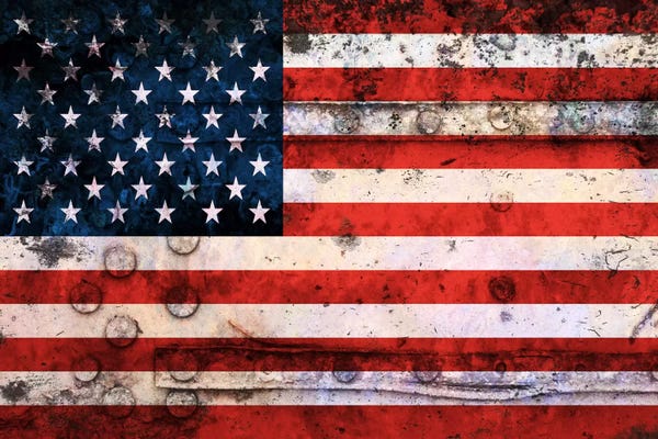 American Décor: USA "Melting Film" Flag on Riveted Metal by 5by5collective