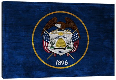 Utah State Flag on Wood Board Canvas Art Print - U.S. State Flag Art