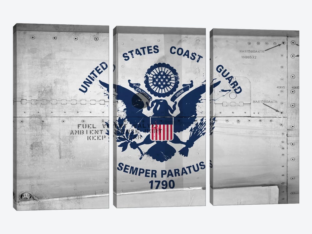 U.S. Coast Guard Flag (Sikorsky UH-60 Ambient Sense Port Background) II by iCanvas 3-piece Canvas Print