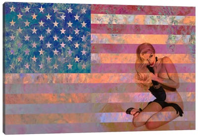 USA Flag (Vintage Pinup) Canvas Art Print - American Flag Art