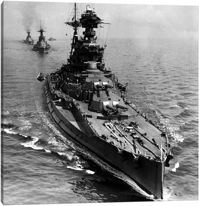 WWII Era Destroyer Fleet in B&W Canvas Art Print - Veterans Day
