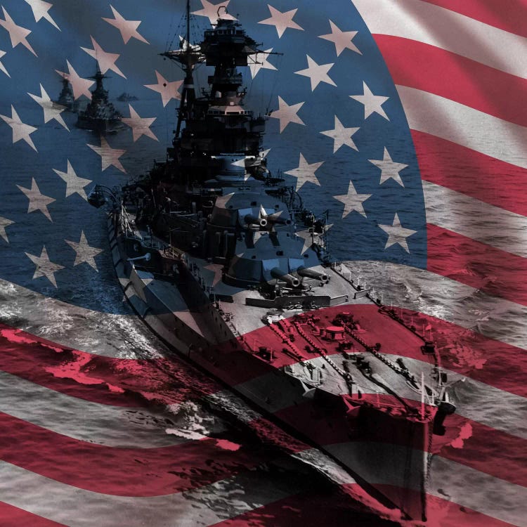 USA Flag (WWII Era Destroyer Fleet Background)