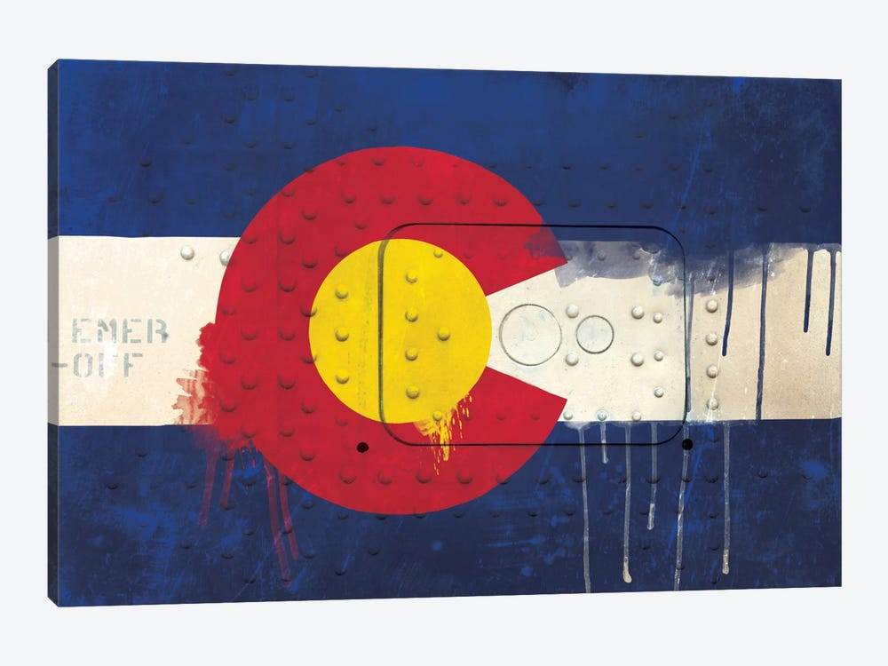 Colorado Paint Drip State Flag on Riveted Metal 1-piece Canvas Print