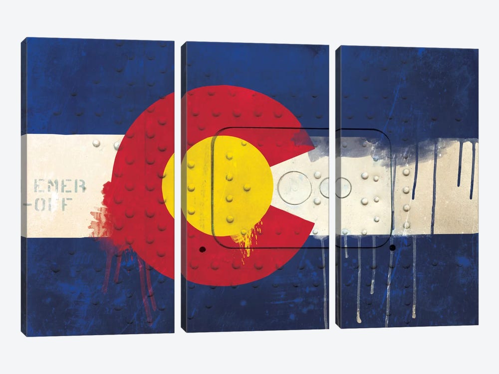 Colorado Paint Drip State Flag on Riveted Metal 3-piece Canvas Art Print