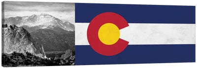 Colorado State Flag with Pikes Peak Photo Panoramic Canvas Art Print - Flag Art