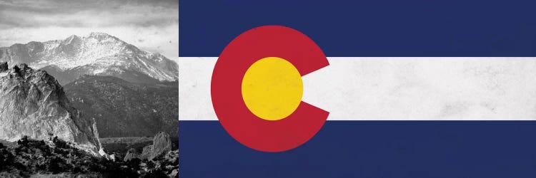 Colorado State Flag with Pikes Peak Photo Panoramic by iCanvas wall art
