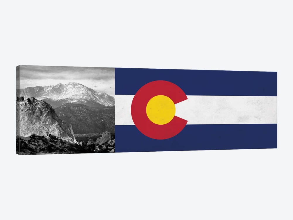 Colorado State Flag with Pikes Peak Photo Panoramic by iCanvas 1-piece Canvas Art