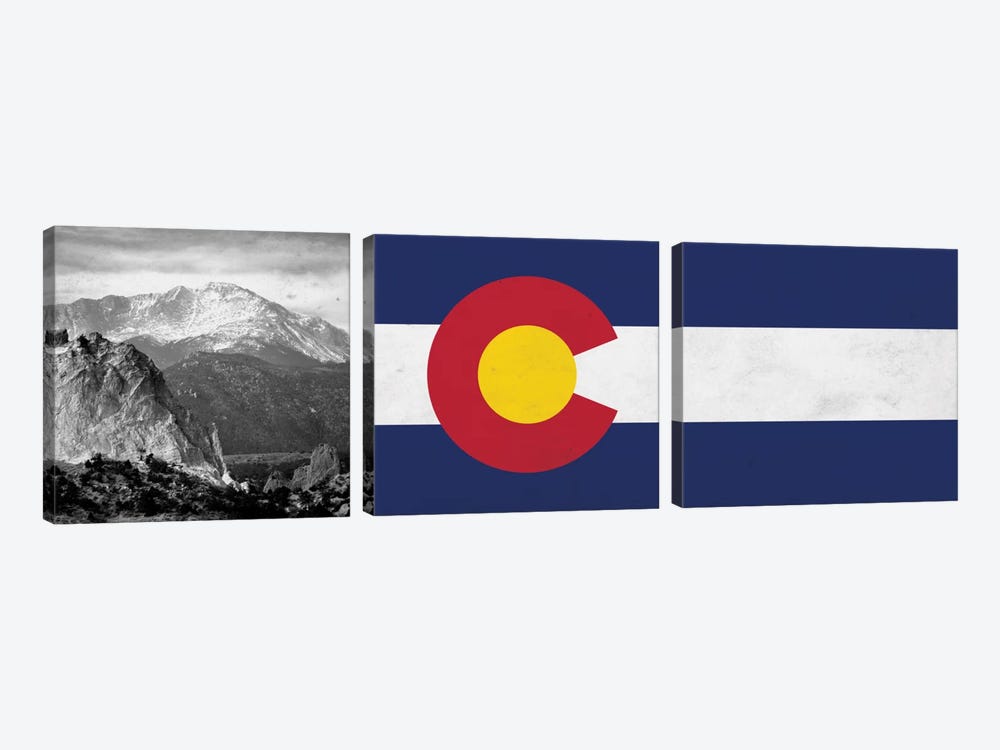 Colorado State Flag with Pikes Peak Photo Panoramic by iCanvas 3-piece Canvas Artwork