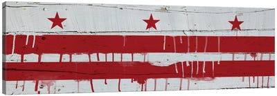 Washington, D.C. Paint Drip City Flag on Wood Planks Panoramic Canvas Art Print - Flags Collection