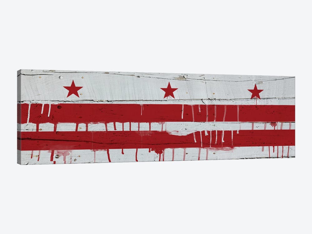 Washington, D.C. Paint Drip City Flag on Wood Planks Panoramic by iCanvas 1-piece Canvas Artwork