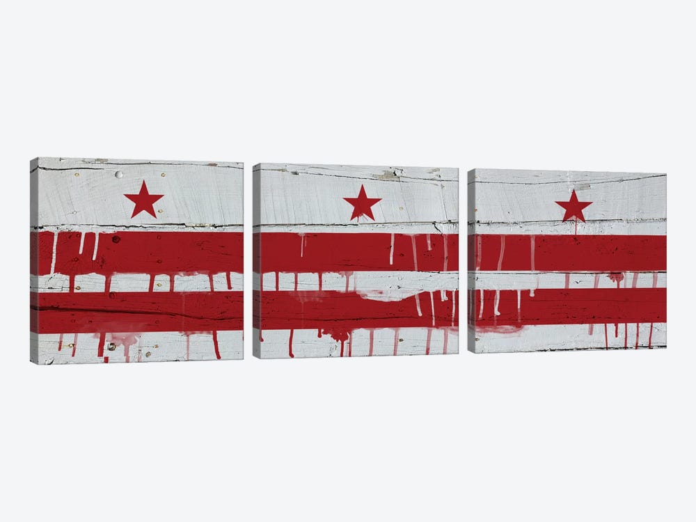 Washington, D.C. Paint Drip City Flag on Wood Planks Panoramic by iCanvas 3-piece Canvas Art